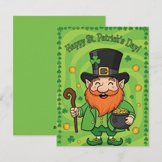 St Patrick’s Day Card Cute Leprechaun Julkort (Fram/baksida)