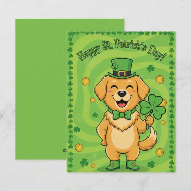 St Patrick’s Day Card Lucky Irish Dog Julkort (Fram/baksida)