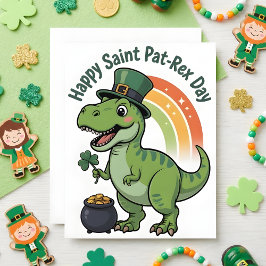 St Patrick’s Day Card Pat Rex Dino Julkort