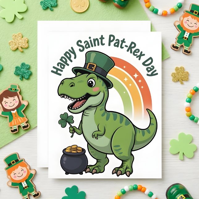 St Patrick’s Day Card Pat Rex Dino Julkort (Skapare uppladdad)