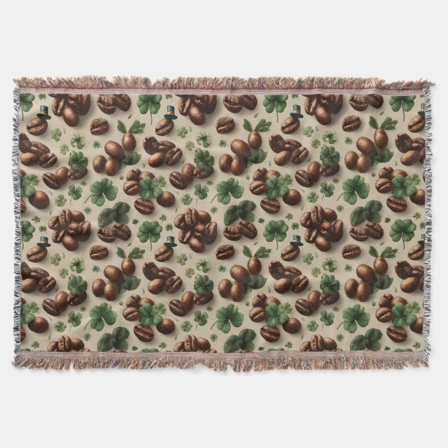 St. Patrick’s Day Coffee & Shamrock Pattern Filt (Framsidan)