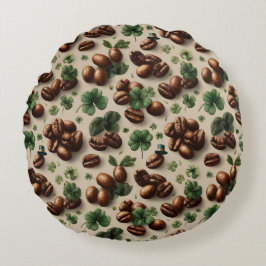 St. Patrick’s Day Coffee & Shamrock Pattern Rund Kudde