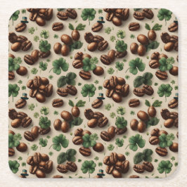St. Patrick’s Day Coffee & Shamrock Pattern Underlägg Papper Kvadrat
