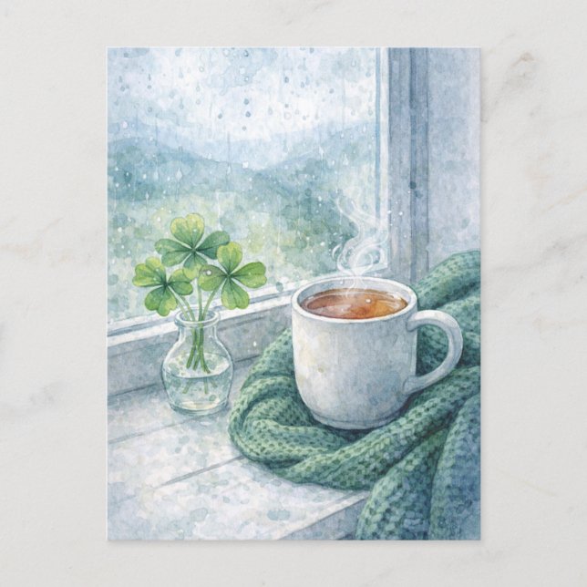 St. Patrick’s Day Cozy Tea Postcard Helg Vykort (Framsida)
