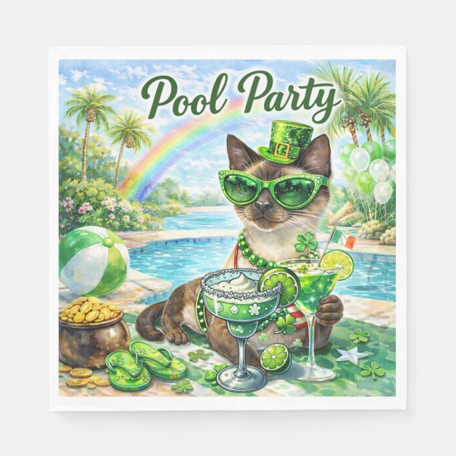 St. Patrick’s Day Glam Cat Pool Party  Pappersservett (Framsidan)