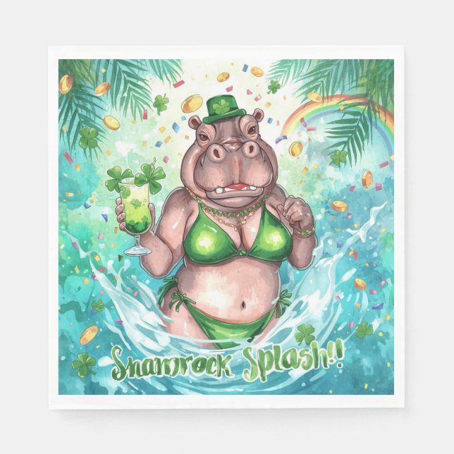 St. Patrick’s Day Glam Hippo Bikini in the pool  Pappersservett (Framsidan)