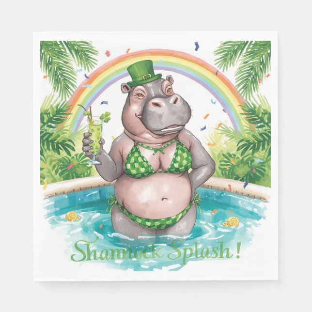 St. Patrick’s Day Glam Hippo Bikini in the pool  Pappersservett (Framsidan)