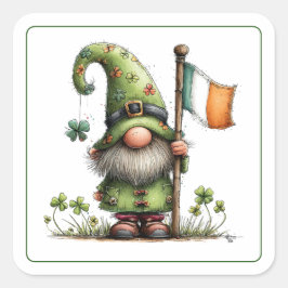 St. Patrick’s Day Gnome Fyrkantigt Klistermärke