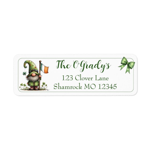 St. Patrick’s Day Gnome Returadress Etikett (Framsidan)