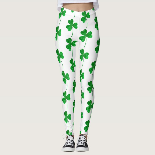 St. Patrick’s Day Green Faux Glitter Shamrock Leggings (Framsida)