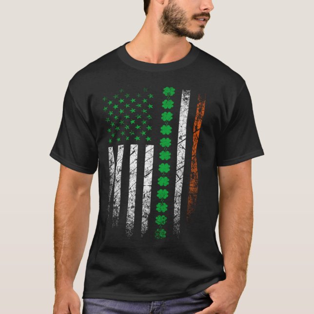 St Patrick s Day IRISH AMERICAN FLAGGA Ireland Sha T Shirt (Framsida)