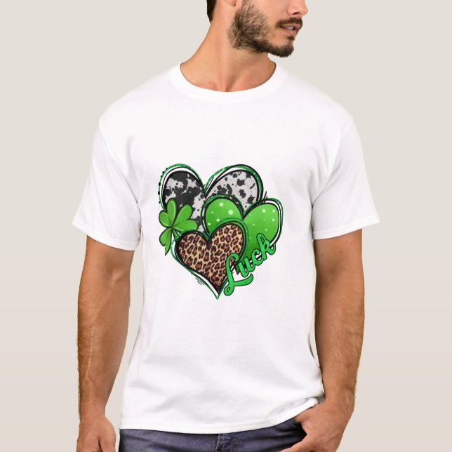 St Patrick s Day Leopard Hear T Shirt (Framsida)
