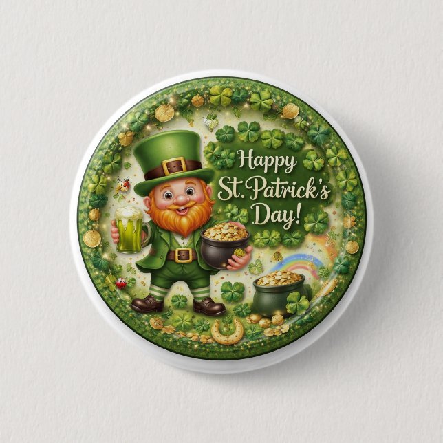 St. Patrick’s Day Leprechaun Button Knapp (Framsida)
