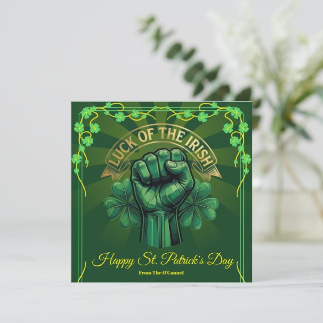 St. Patrick’s Day Luck of the Irish Fist Shamrock Julkort (Stående Fram)