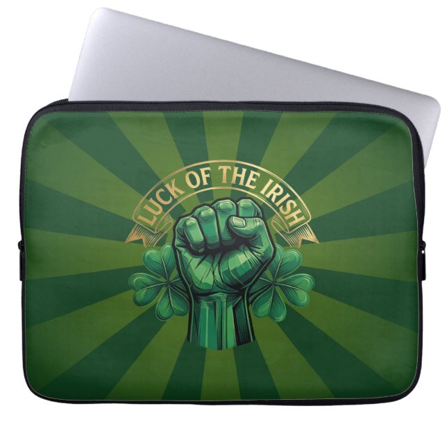 St. Patrick’s Day Luck of the Irish Fist Shamrock Laptop Fodral (Framsidan)