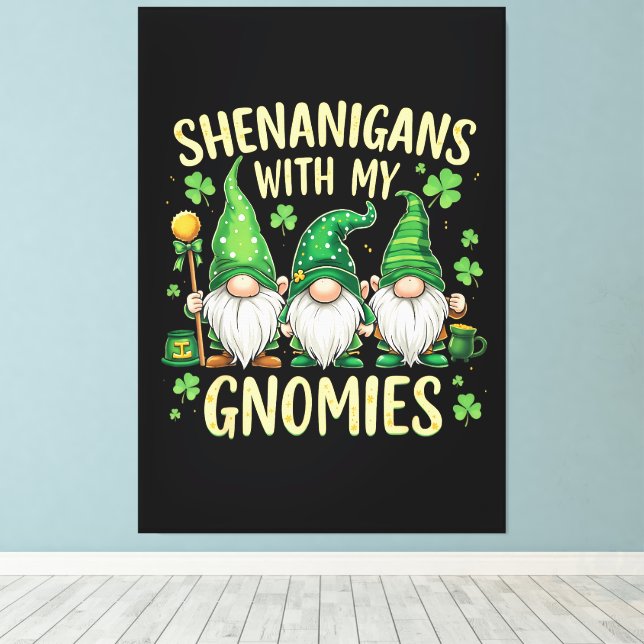 St Patrick’s Day Lucky Shamrock Gnome  Canvastryck (Insitu (trägolv))