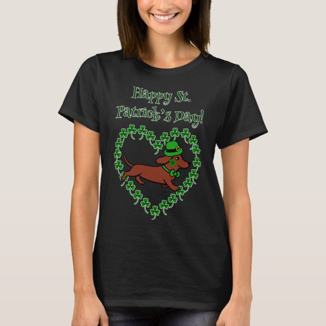 St Patrick S Day Red Smooth Dachshund T Shirt (Framsida)