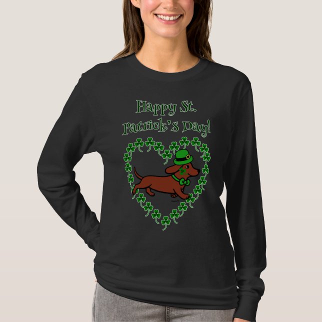 St Patrick S Day Red Smooth Dachshund T Shirt (Framsida)