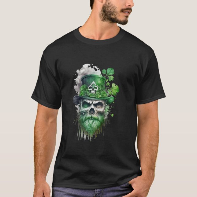 St Patrick s Day Skull Fantastisk Långärmad T Shir T Shirt (Framsida)