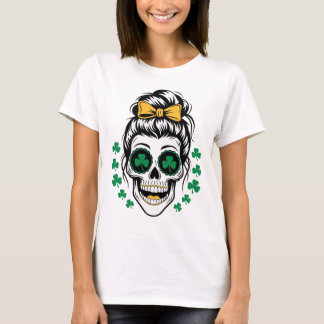 St. Patrick’s Day Skull with Shamrocks and Messy T Shirt