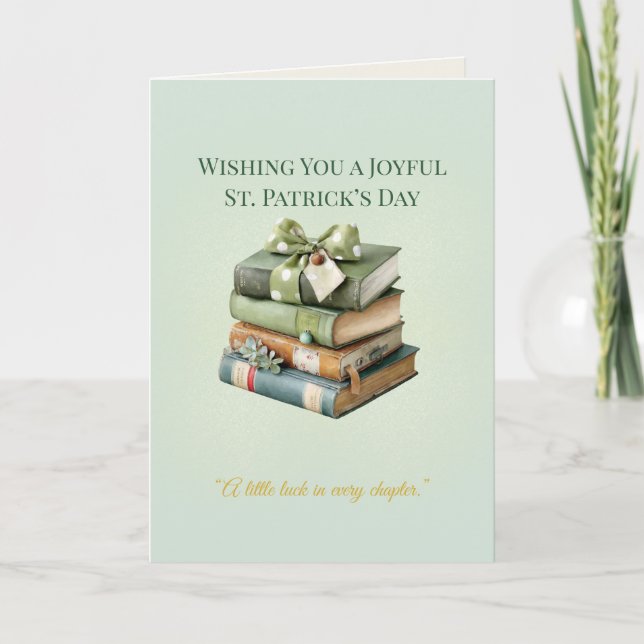 St. Patrick’s Day Stack of Books Card – Irish Luck Kort (Framsida)
