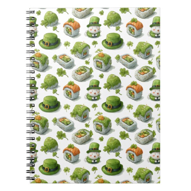 St. Patrick’s Day Sushi Rolls & Shamrock Anteckningsbok (Framsidan)