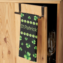 St. Patrick’s Day Watercolor Shamrock on black Kökshandduk