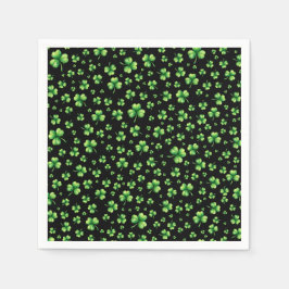 St. Patrick’s Day Watercolor Shamrock on black Pappersservett