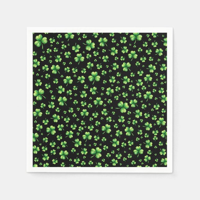 St. Patrick’s Day Watercolor Shamrock on black Pappersservett (Framsidan)