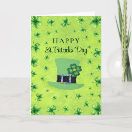 St. Patrick’s Day Watercolor Shamrock on green Kort