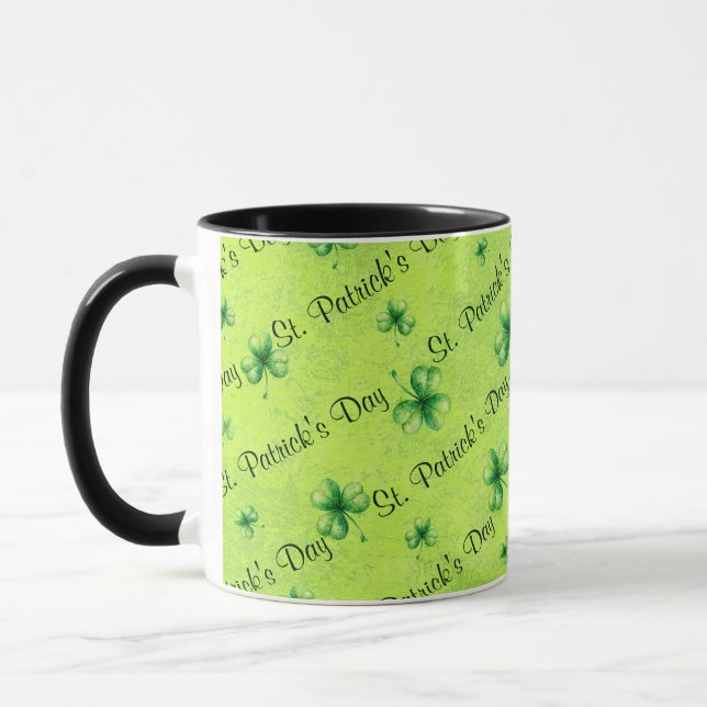 St. Patrick’s Day Watercolor Shamrock on green Mugg (Vänster)