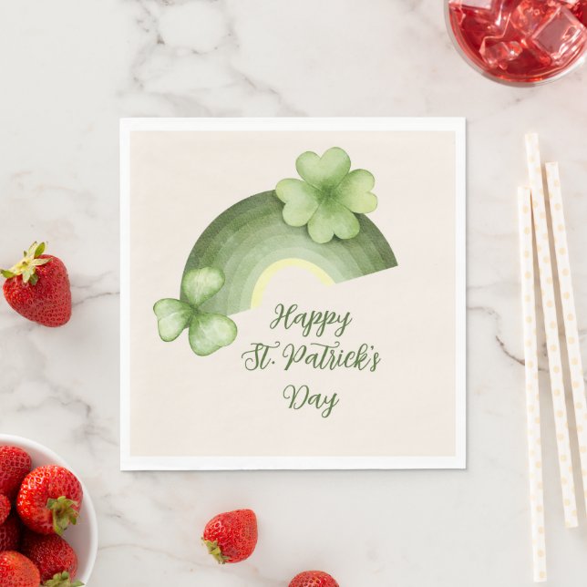 St. Patrick’s Day – Watercolor Shamrock Rainbow Pappersservett (Insitu)