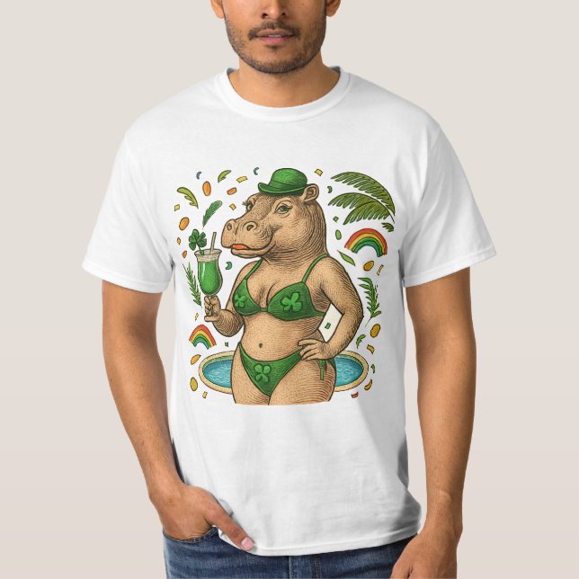 St. Patrick’s Tropical Pool Party for Hippo lovers T Shirt (Framsida)