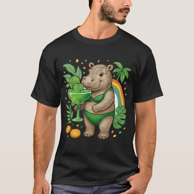 St. Patrick’s Tropical Pool Party for Hippo lovers T Shirt (Framsida)