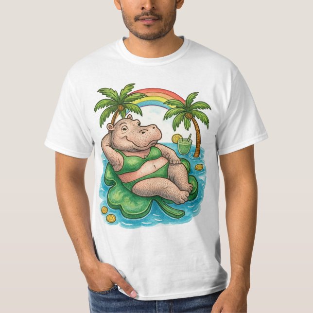 St. Patrick’s Tropical Pool Party for Hippo lovers T Shirt (Framsida)