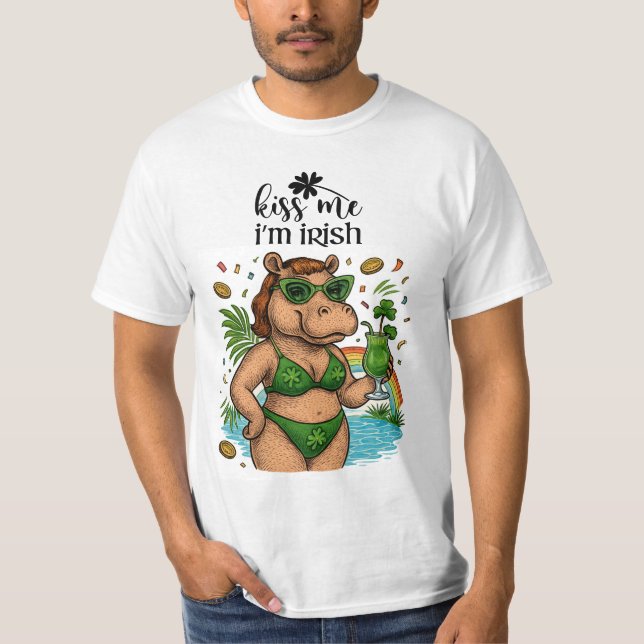 St. Patrick’s Tropical Pool Party for Hippo lovers T Shirt (Framsida)