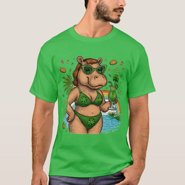 St. Patrick’s Tropical Pool Party for Hippo lovers T Shirt (Framsida)