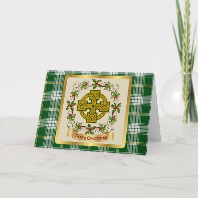 St Patrick Tartan m/Celtic Cross Helgkort (Framsida)