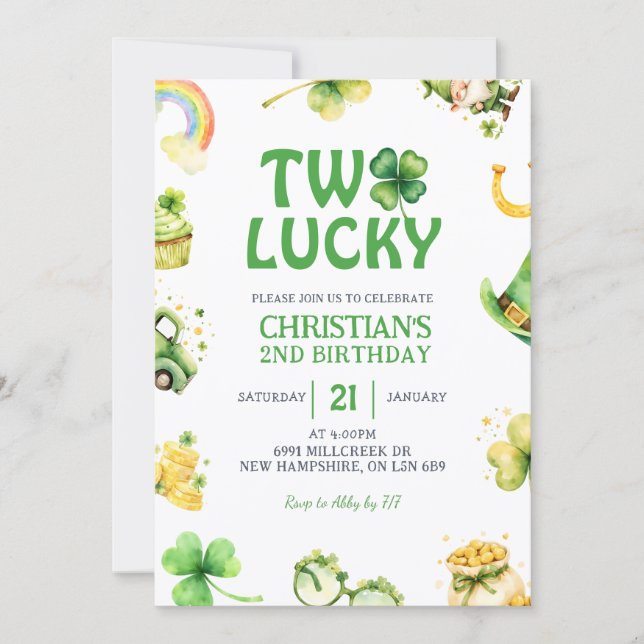 St Patrick Two Lucky Birthday Invitation Inbjudningar (Framsida)