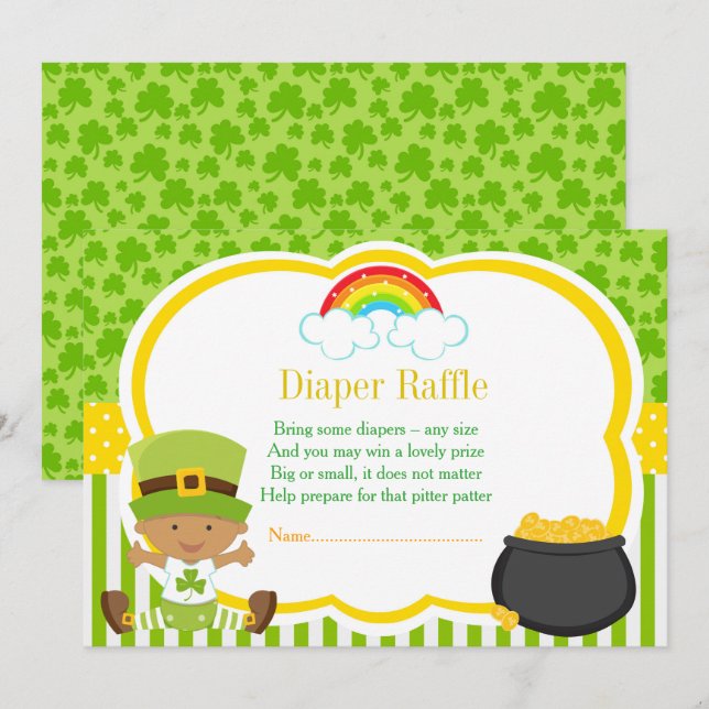 St Patricks African American Boy Diaper Raffle Inbjudningar (Fram/baksida)