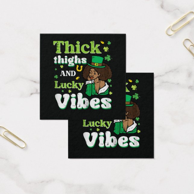 St Patricks Afro Tjocka Lår Lucky Vibes Fyrkantigt Visitkort (Kontor)
