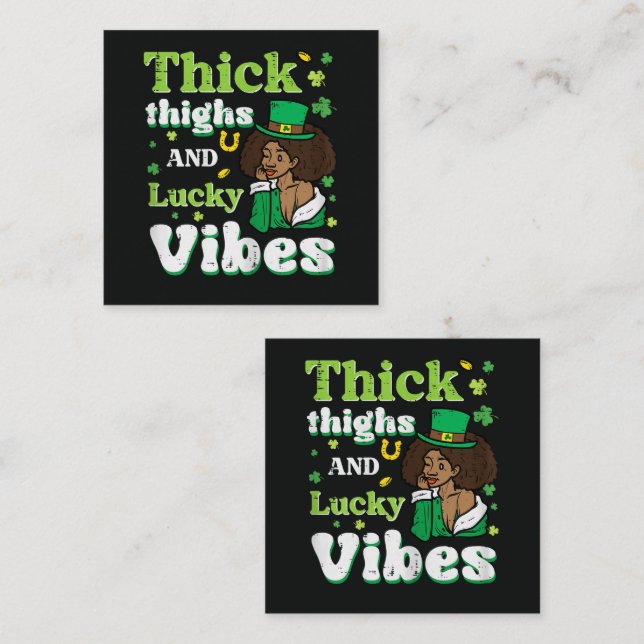 St Patricks Afro Tjocka Lår Lucky Vibes Fyrkantigt Visitkort (Fram/baksida)