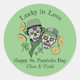 St Patricks Anpassat Namn Grön Dödskalle Lucky in Runt Klistermärke