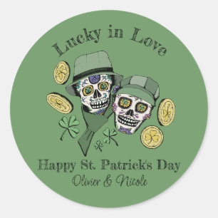 St Patricks Anpassat Namn Grön Dödskalle Lycklig i Runt Klistermärke