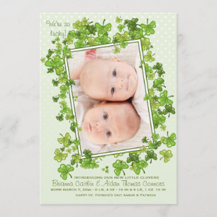 St. Patrick's Baby Photo Birth Announcement Meddelande