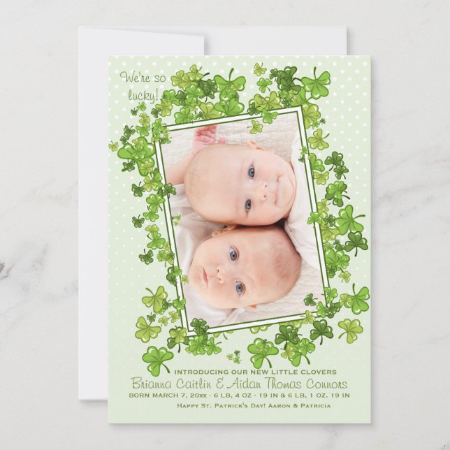 St. Patrick's Baby Photo Birth Announcement Meddelande (Framsida)