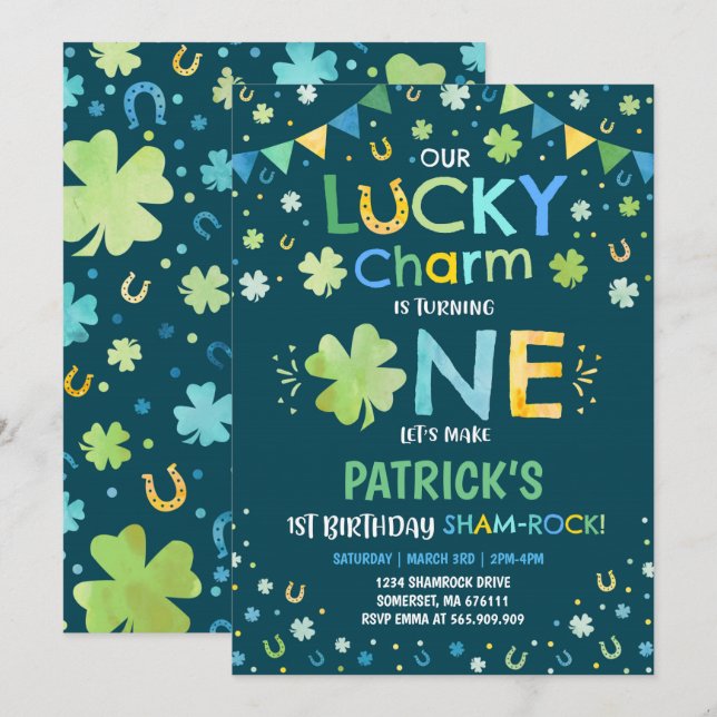 St. Patrick's Birthday-inbjudan Lucky Charm Inbjudningar (Fram/baksida)