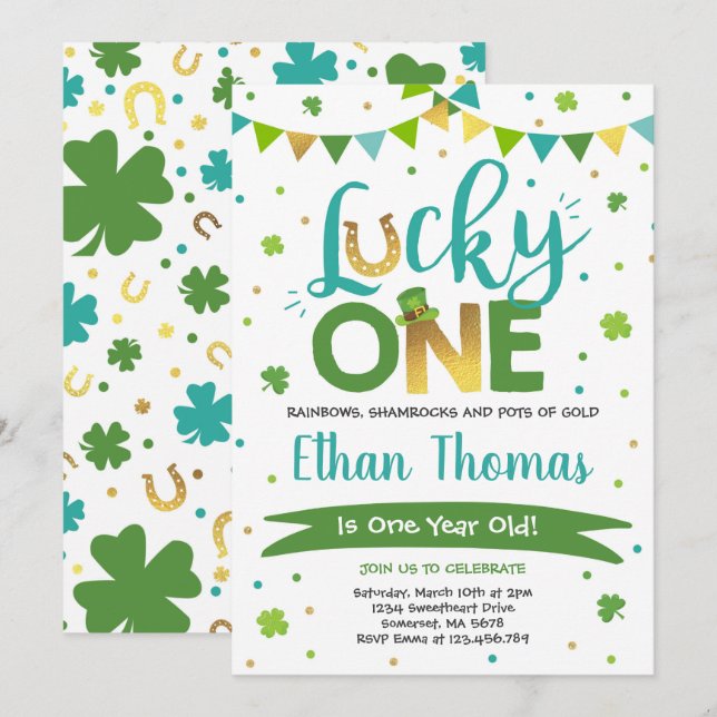 St. Patrick's Birthday-inbjudan Lucky One Party Inbjudningar (Fram/baksida)