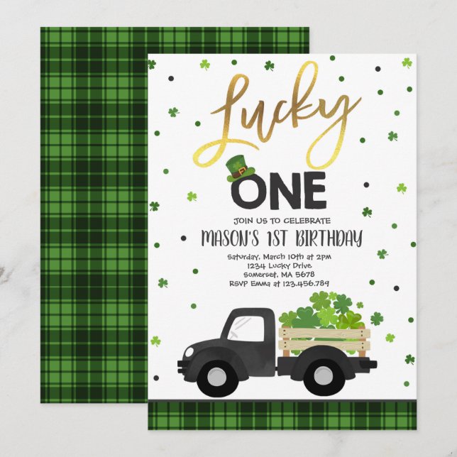 St. Patrick's Birthday-inbjudan Lucky One Party Inbjudningar (Fram/baksida)