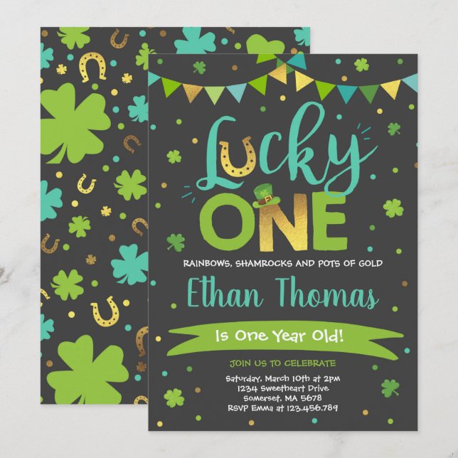 St. Patrick's Birthday-inbjudan Lucky One Party Inbjudningar (Fram/baksida)